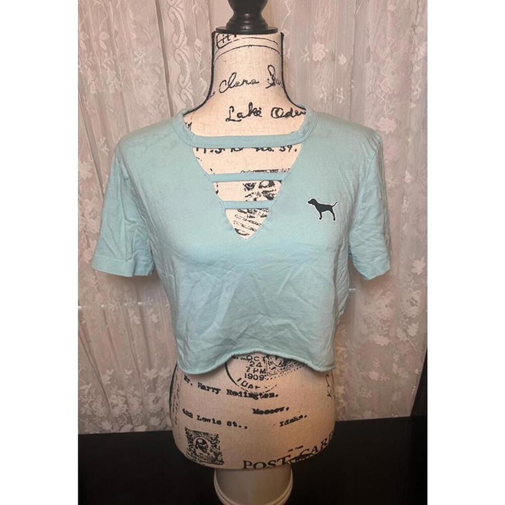 Victoria’s Secret PINK Mint Green Cutout Crop Tee – Size XS